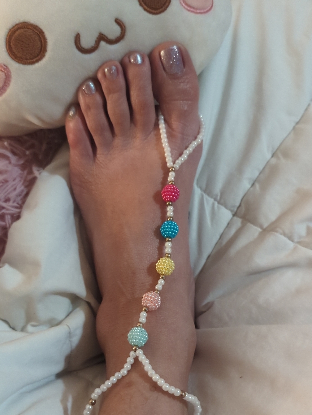 Pearl Foot Chain with Pastel Beaded Spheres